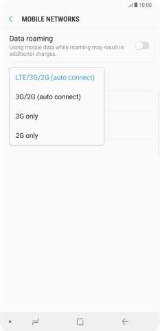 Press the required network mode.