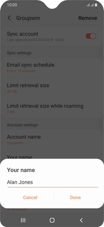 Key in the required sender name and press Done.