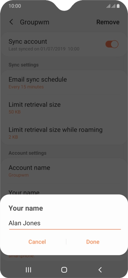 Key in the required sender name and press Done.