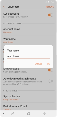 Key in the required sender name and press OK.