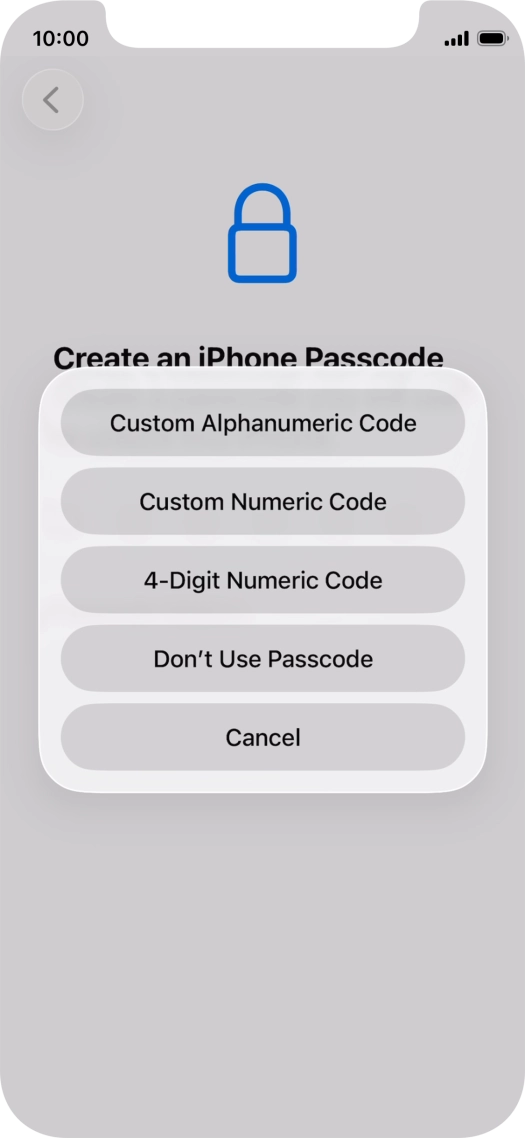 Follow the instructions on the screen to turn on use of phone lock code or press Don't Use Passcode.