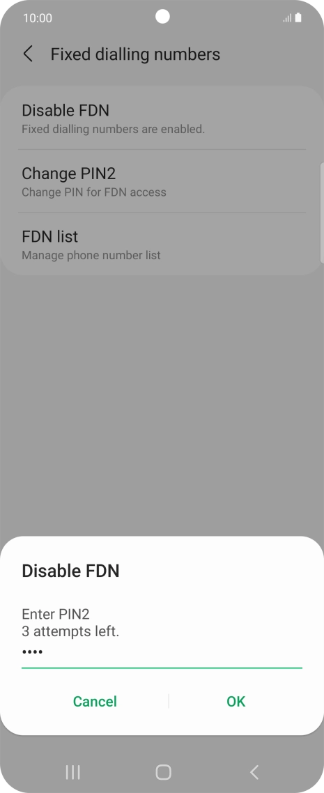 Key in your PIN2 and press OK. The default PIN2 is 0000.