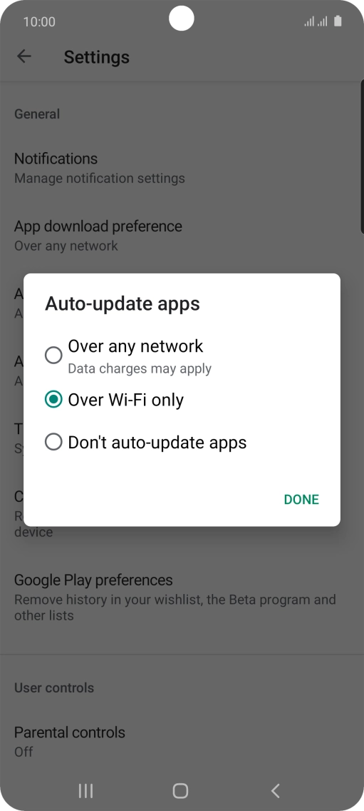 To turn on automatic update of apps using mobile network, press Over any network.
