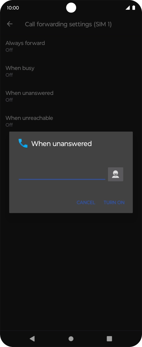Key in +447953222222 and press TURN ON.