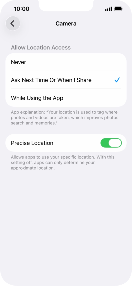 Press the required setting to turn the function on or off.