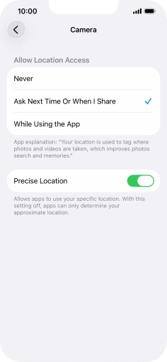 Press the required setting to turn the function on or off.
