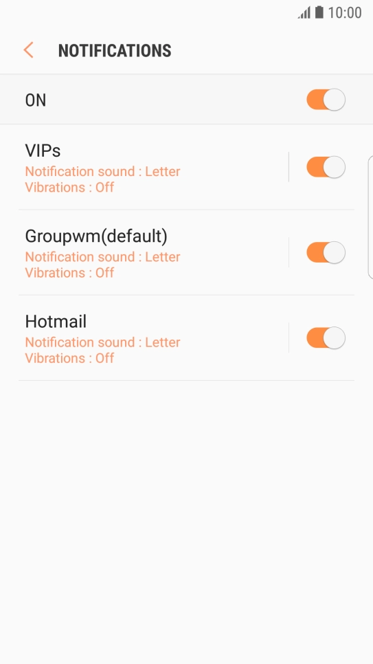 Press the indicator next to the required email account to turn the function on or off.