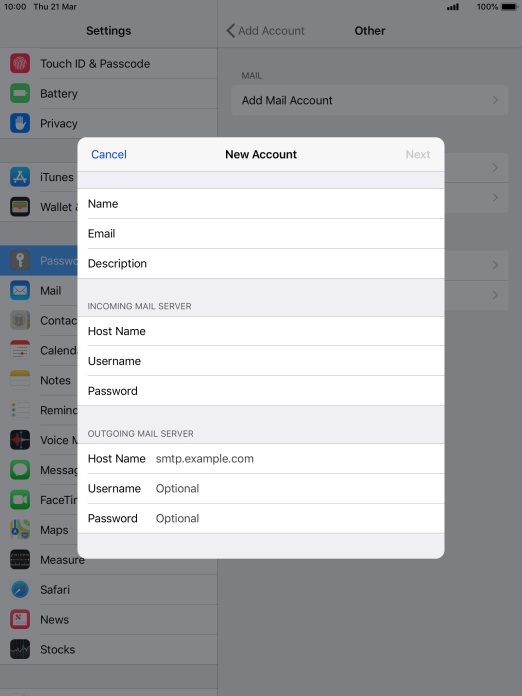 Press Host Name and key in the name of your email provider's outgoing server.