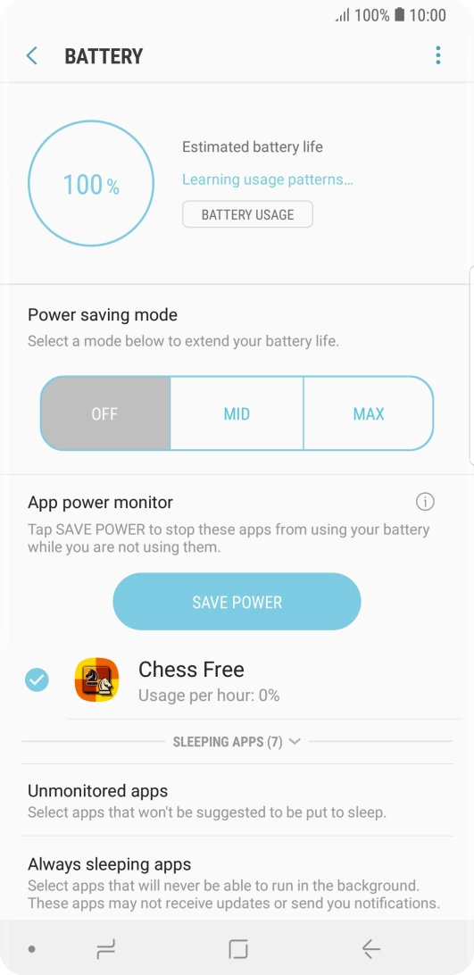 Press the required setting.
