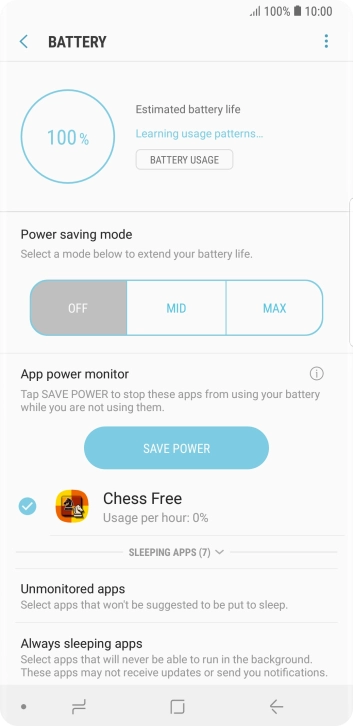 Press the required setting.