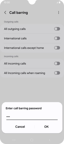 Key in your barring password and press OK.