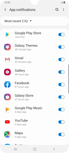 Press the indicators next to the required apps to turn the function on or off.