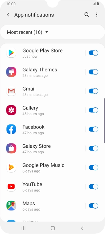 Press the indicators next to the required apps to turn the function on or off.