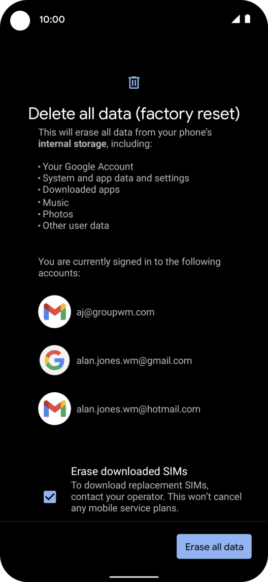 Press Erase all data.