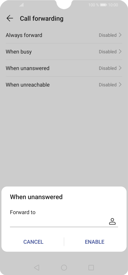 Key in +447953222222 and press ENABLE.