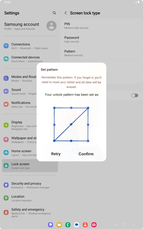 Repeat the selected lock code and press Confirm.