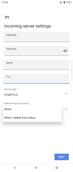 Press Never to keep email on the server when you delete them on your phone.