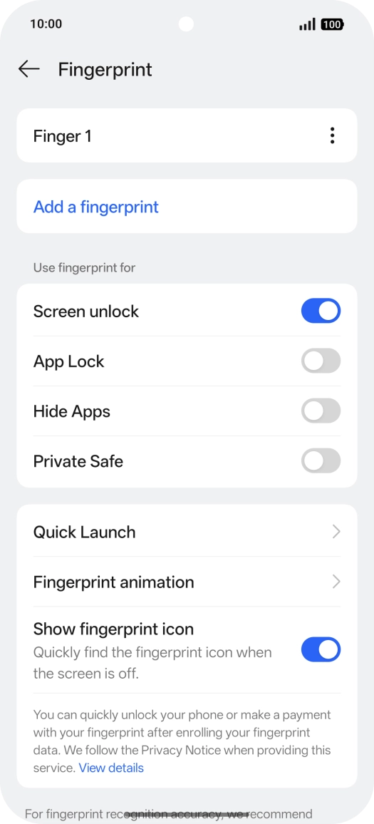 Press the required setting.