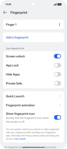 Press the required setting.