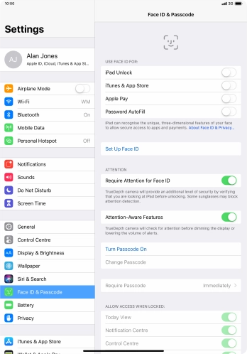 Press Turn Passcode On and key in a lock code of your own choice twice.