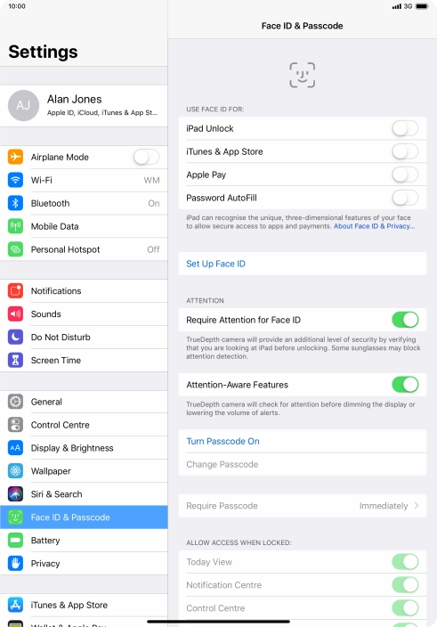 Press Turn Passcode On and key in a lock code of your own choice twice.