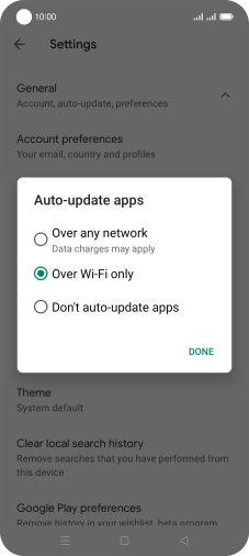 To turn on automatic update of apps using mobile network, press Over any network.