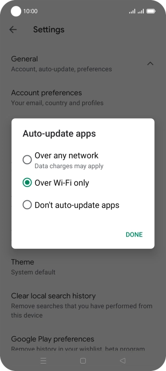 To turn on automatic update of apps using mobile network, press Over any network.