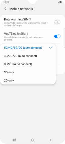 Press the required network mode.