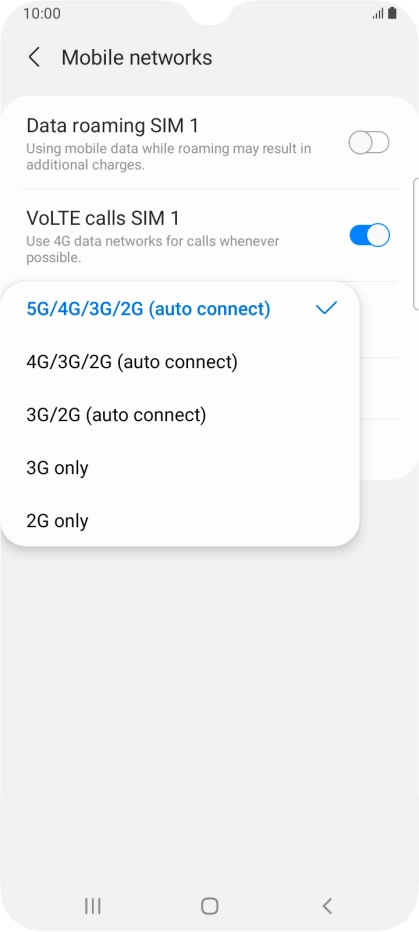 Press the required network mode.