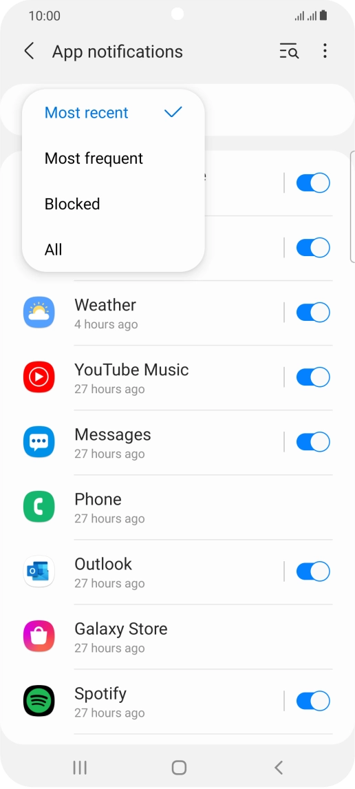 Press the required setting.