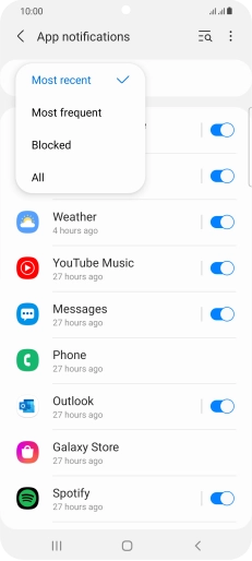 Press the required setting.