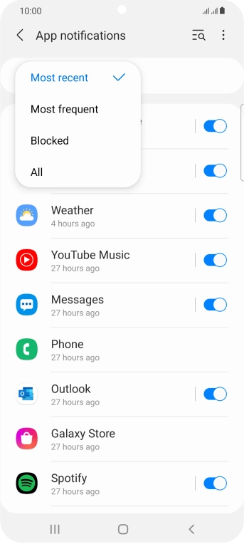 Press the required setting.