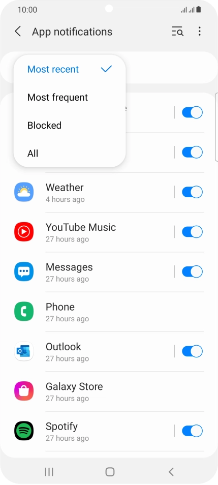 Press the required setting.