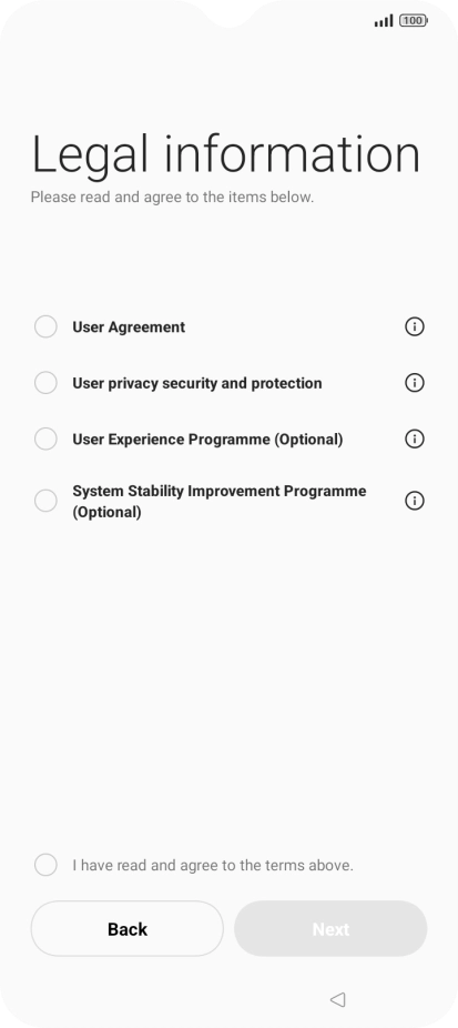 Press the fields next to the required settings to select them.