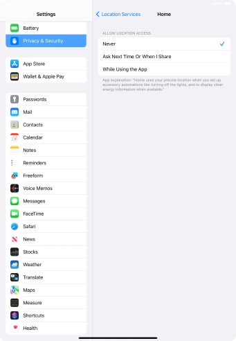 Press the required setting to turn the function on or off.