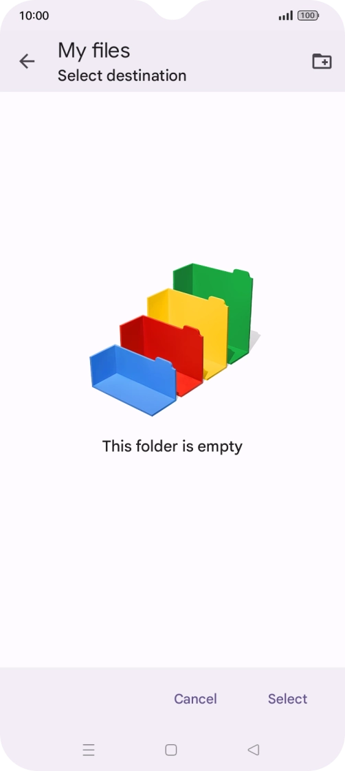 To create a new folder, press the new folder icon and follow the instructions on the screen to create a new folder.