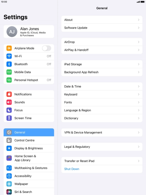 Press Transfer or Reset iPad.