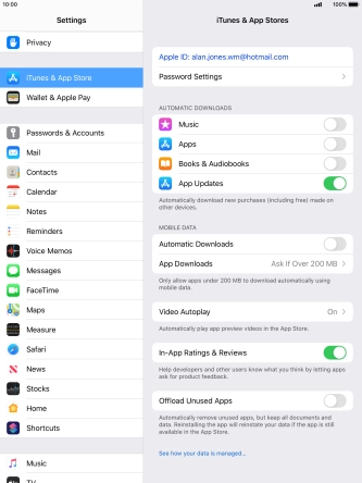 Press the indicators next to the required content types to turn the function on or off.