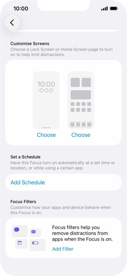 Press Add Schedule and follow the instructions on the screen to select settings for automatic activation of Do Not Disturb.