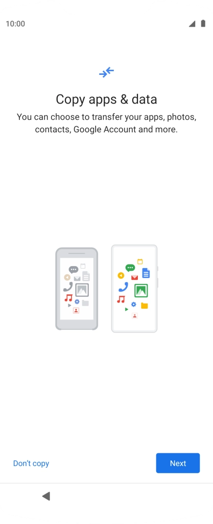 You can transfer the contents of another phone to your phone when it's activated for the first time and after a factory reset. When this screen is displayed, your phone is ready to transfer contents from another phone.
