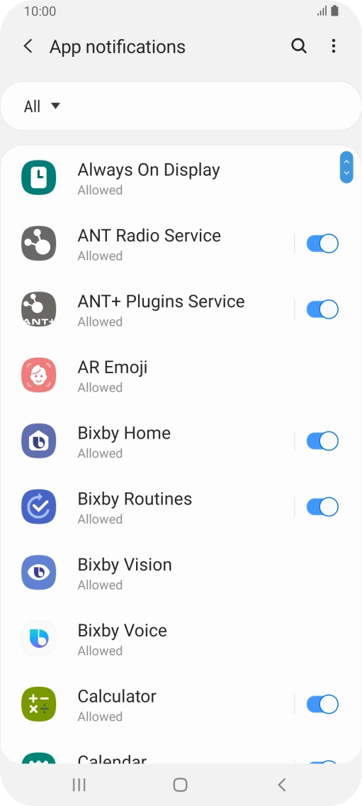 Press the indicators next to the required apps to turn the function on or off.