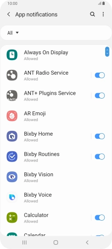 Press the indicators next to the required apps to turn the function on or off.