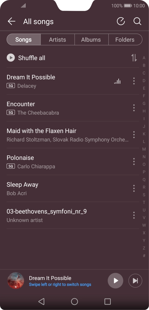 Press the required category and go to the required audio file.