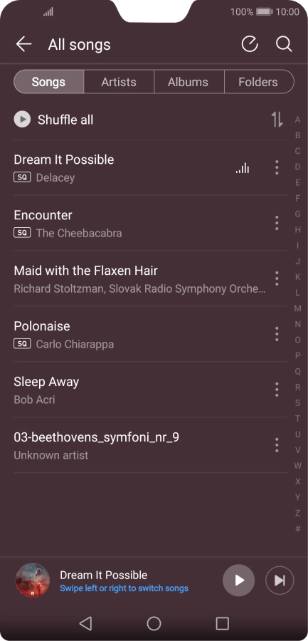 Press the required category and go to the required audio file.