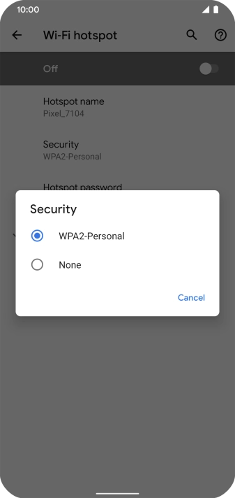 Press WPA2-Personal to password protect your Wi-Fi hotspot.