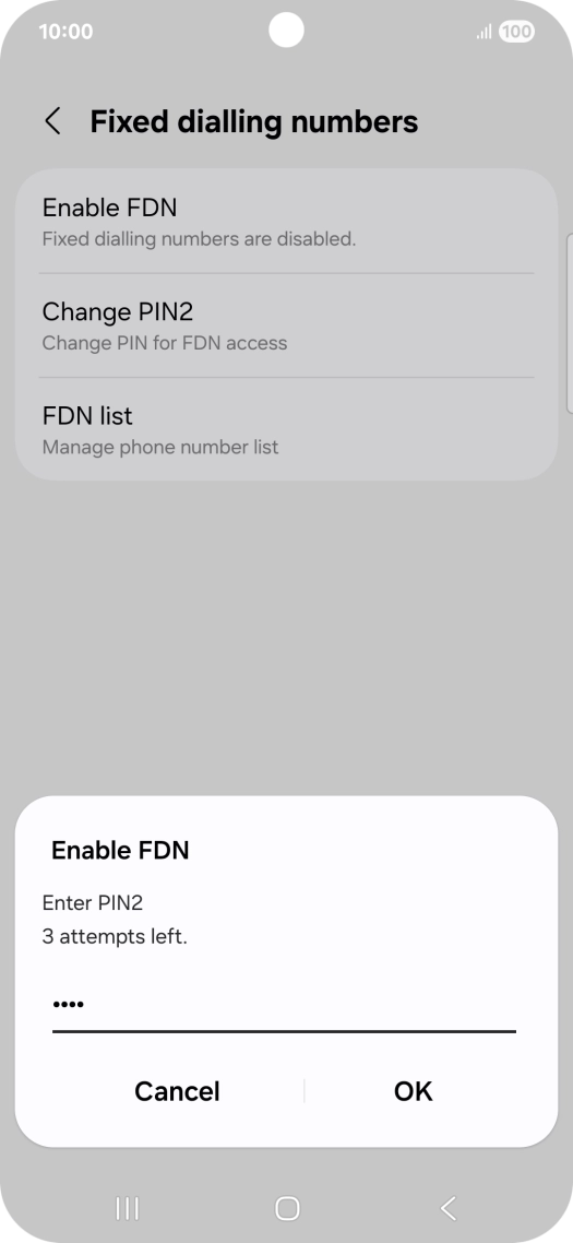 Key in your PIN2 and press OK. The default PIN2 is 0000.