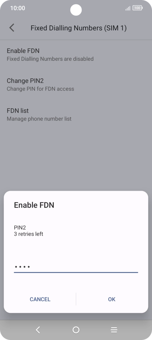 Key in your PIN2 and press OK. The default PIN2 is 0000.