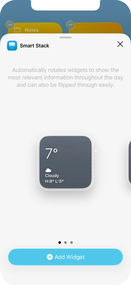 Slide your finger right or left on the screen to select the required widget size.
