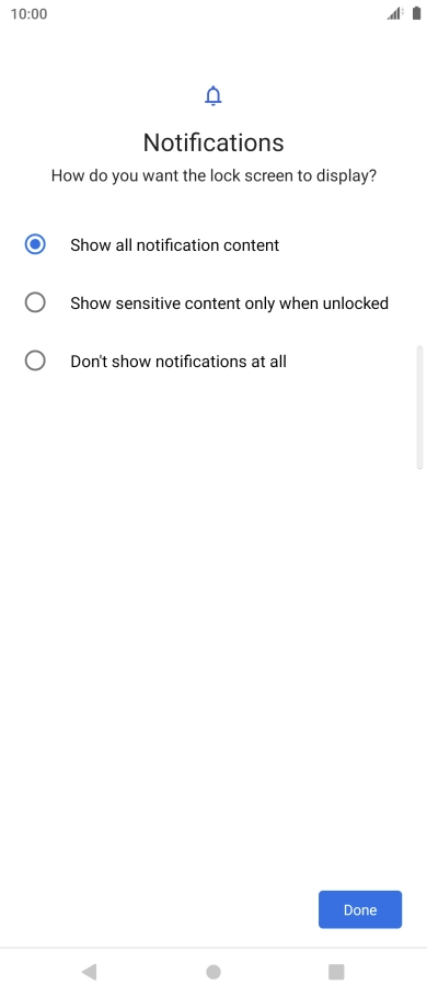 Press the required setting.