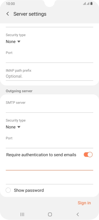 Press the password field and key in the password for your email provider's outgoing server.